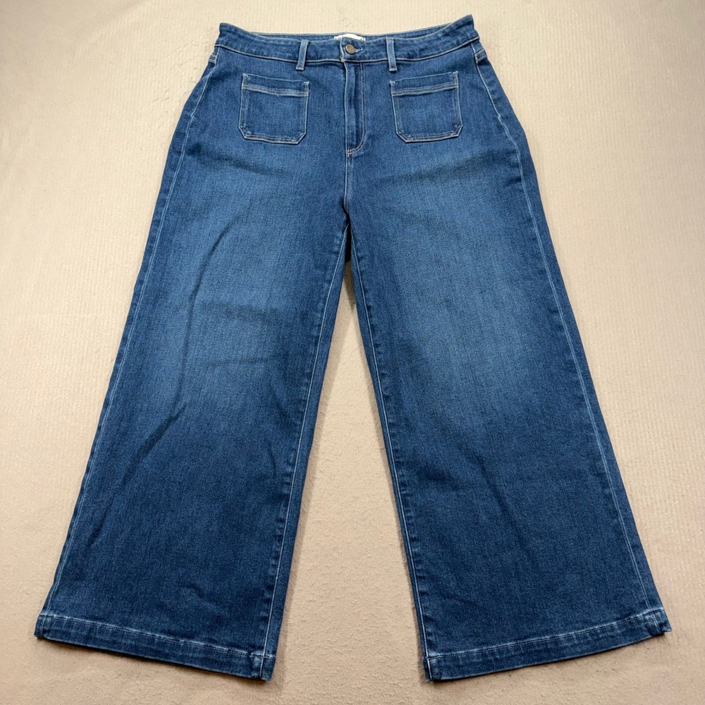 Paige Wide Leg Jeans Womens 34 Blue Spotlight Timeless Patch Pocket High Rise